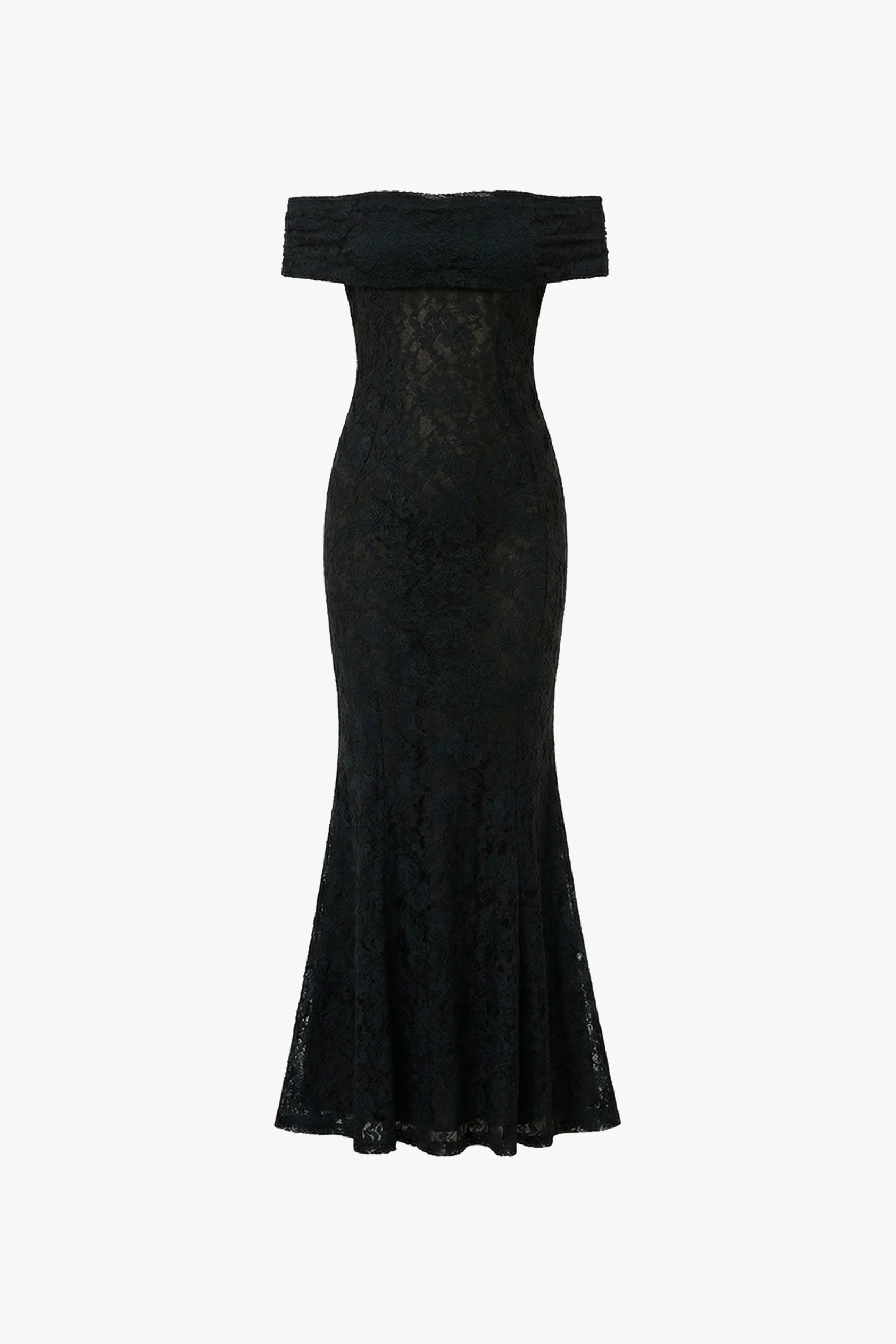 Wraith Off-shoulder Sleeveless Lace Fishtail Black Maxi Dress