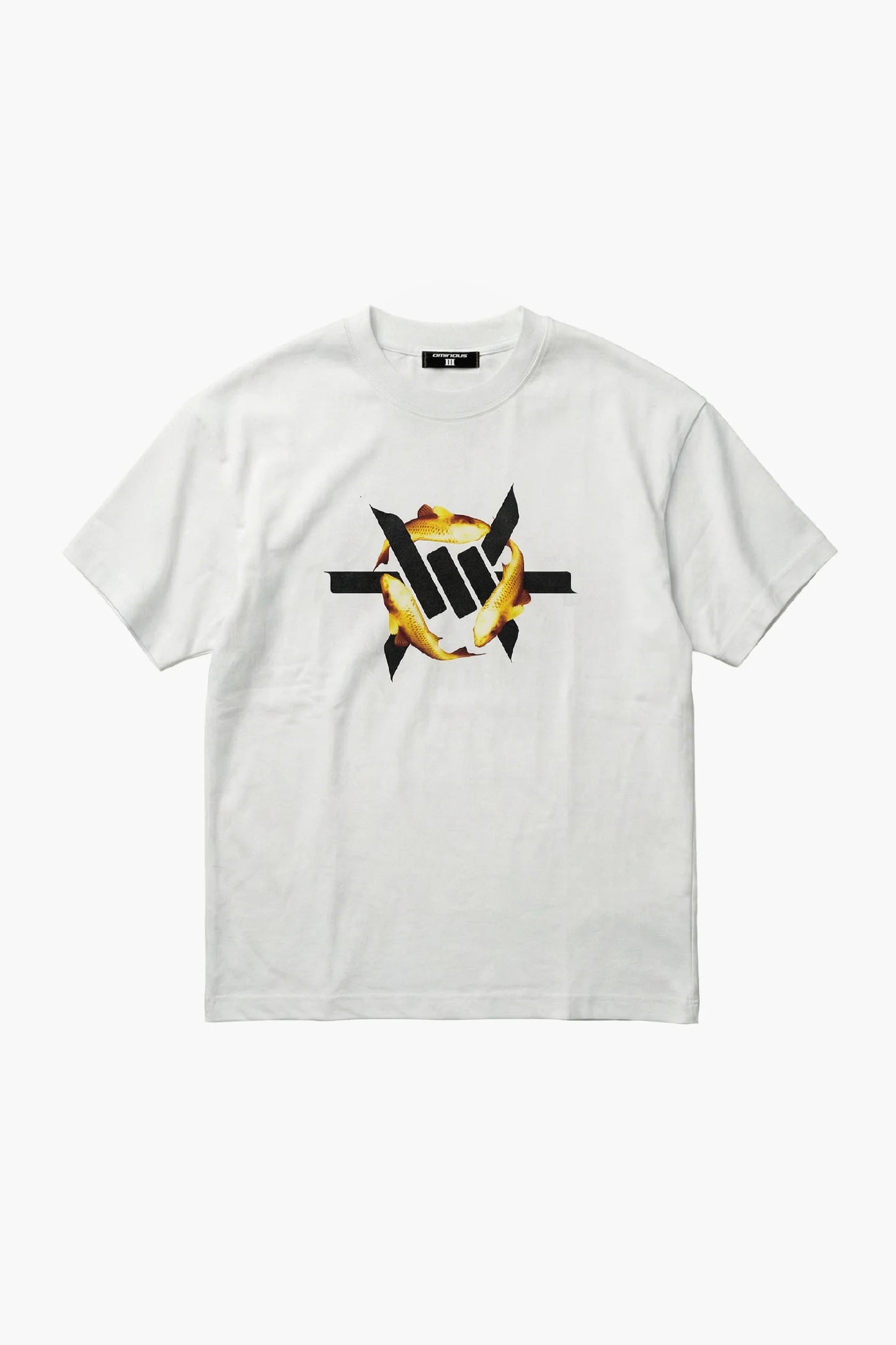Golden Koi Heavyweight Tee- White t-shirt with a black and yellow koi fish graphic design on a white background