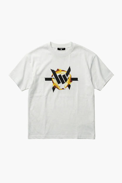 Golden Koi Heavyweight Tee- White t-shirt with a black and yellow koi fish graphic design on a white background