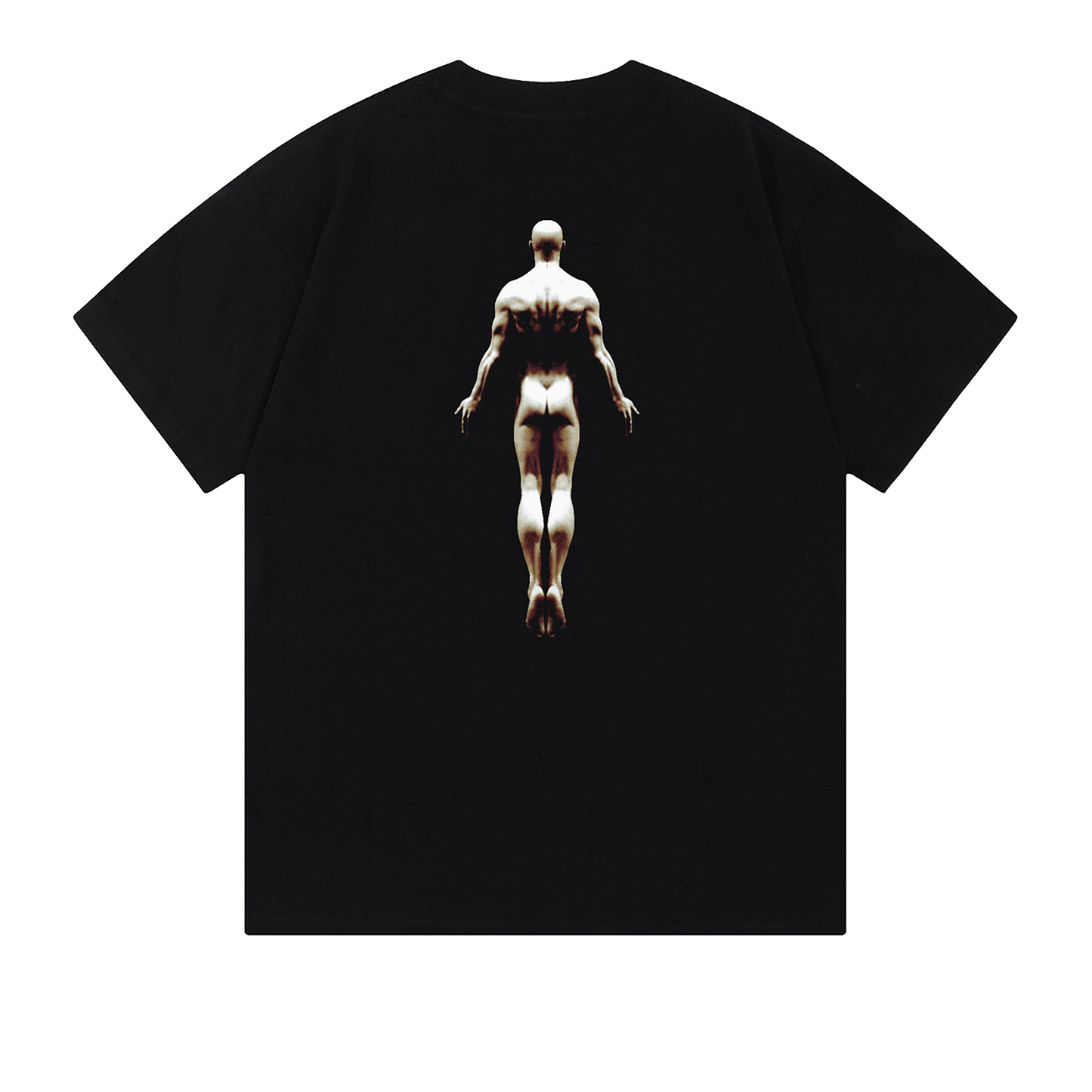 Ominous Ascendance Heavyweight Tee - Black t-shirt with a large image of a floating male figure on the back.