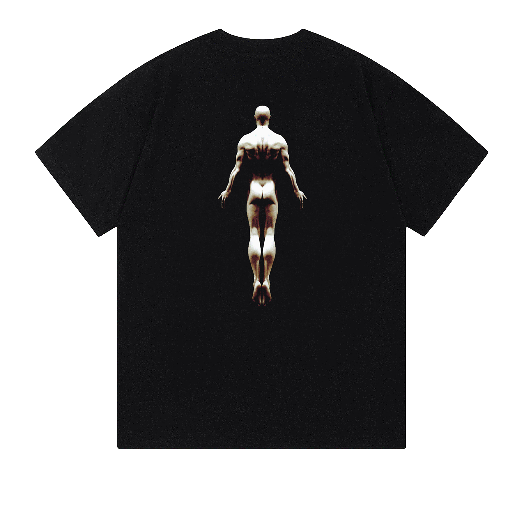 Ominous Ascendance Heavyweight Tee - Black t-shirt with a large image of a floating male figure on the back.