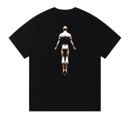 Ominous Ascendance Heavyweight Tee - Black t-shirt with a large image of a floating male figure on the back.