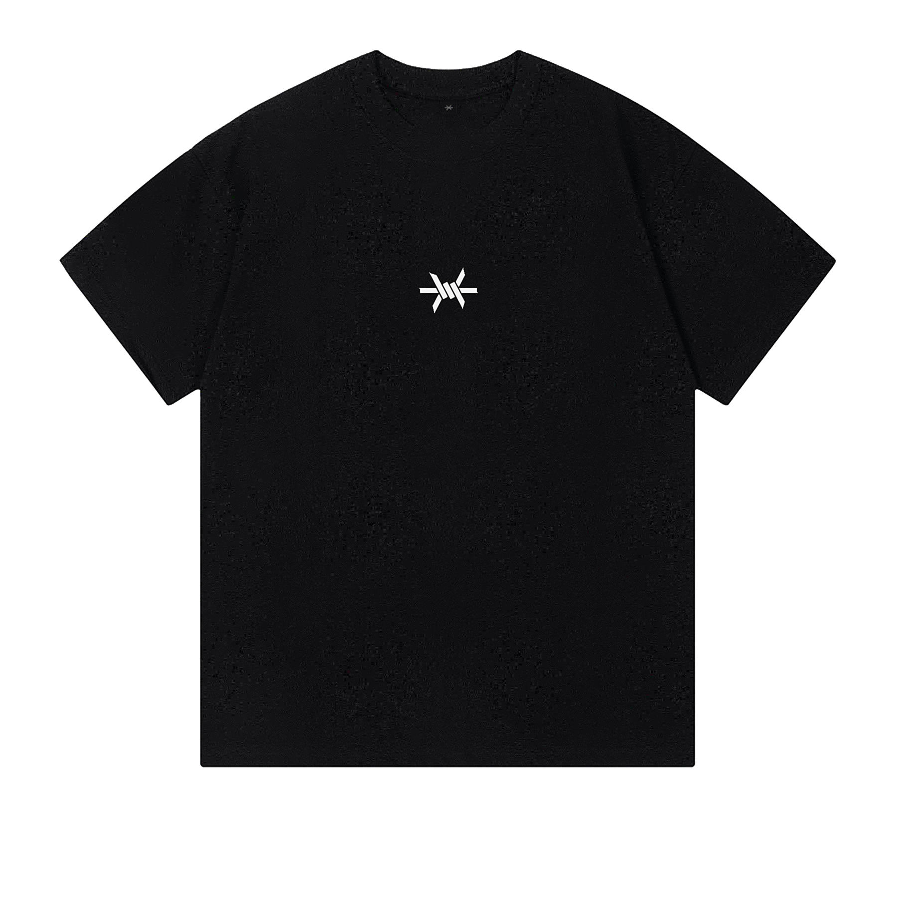 Ominous Ascendance Heavyweight Tee - Front of the black t-shirt showing a small 'Ominous' brand logo positioned in the upper center