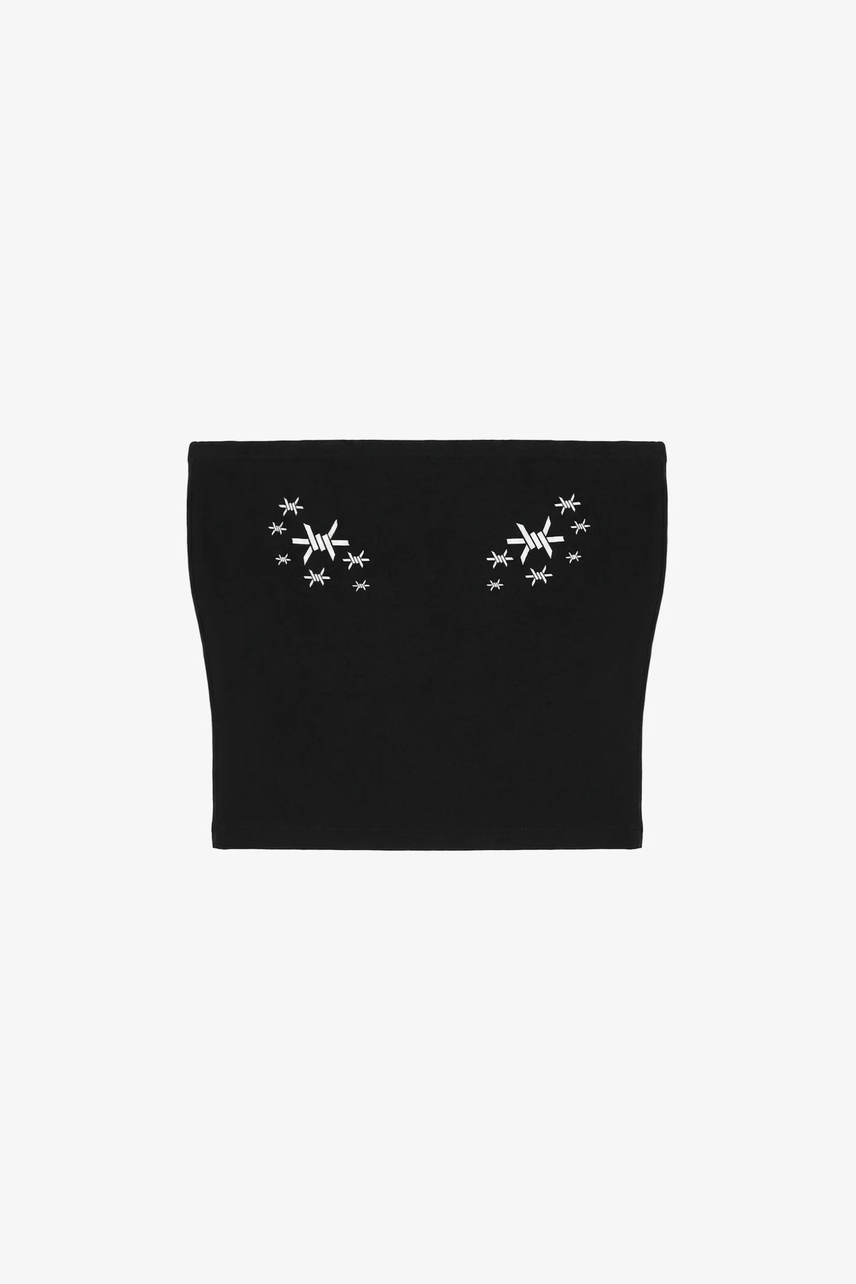 Black tube top with star designs on a white background