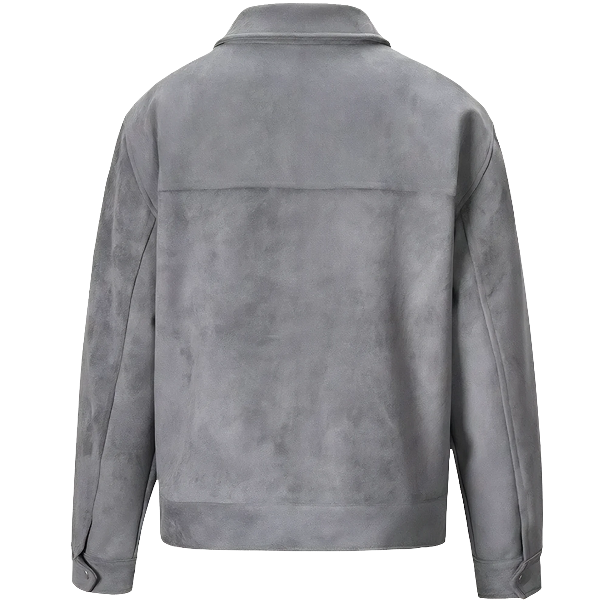 Wolf grey suede lounge overshirt jacket with a full length back yoke and buttoned cuffs